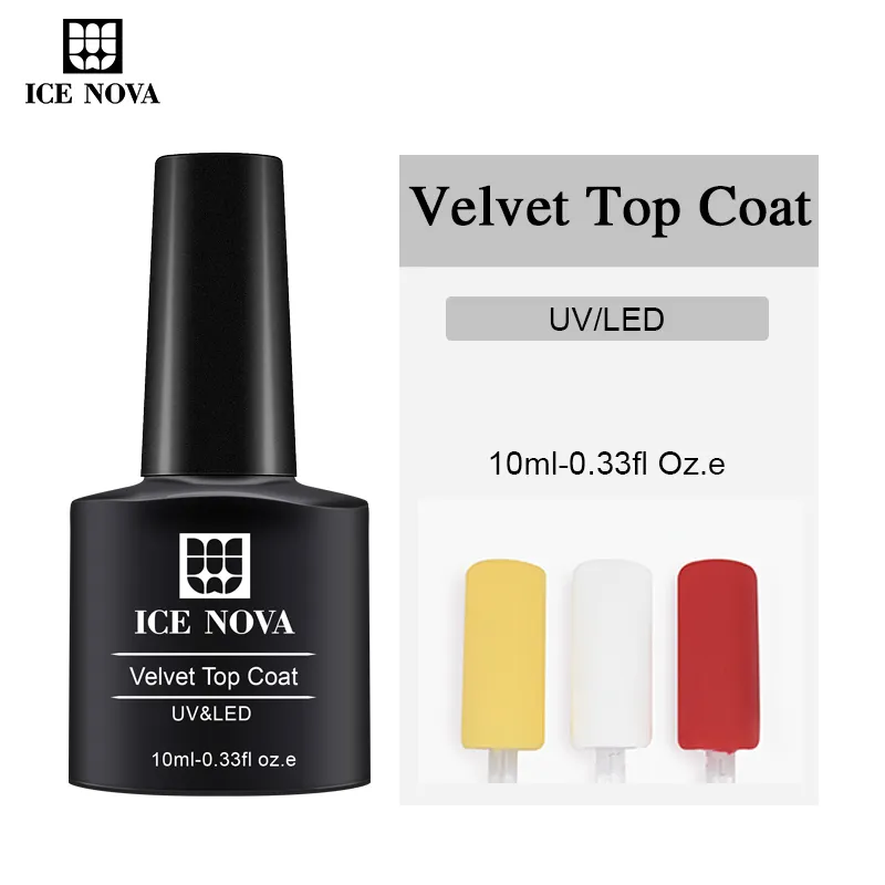 ICE NOVA Top Coat de borracha fosco de veludo para salão de beleza, 6 cores, uso profissional, esmalte de unhas em veludo, em gel UV/LED