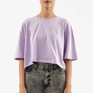 Col rond Boxy recadrée t-shirt blanc promotionnel en gros coton haut court sexy t-shirts pour femmes - Product Image 1