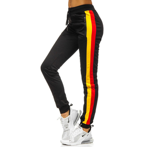 Pantalones de chándal informales para mujer, mallas altas de seda de secado rápido transpirables, estampado de logotipo, decoración de rayas laterales con cordón - Product Image 1