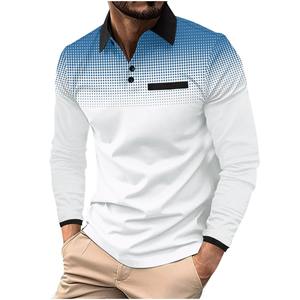 Hommes décontracté dégradé couleur impression numérique POLO chemise à manches longues hauts de sport à pois revers bouton été nouveau printemps automne - Product Image 4