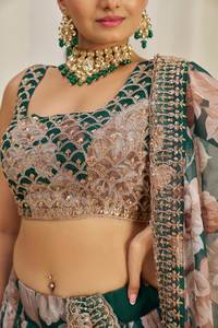 Floral Printed Organza Lehenga Set for Parties Semi-Stitched Embroidered Dupatta Unstitched Blouse Zari Dori <b>Sequin</b> Work - Product Image 5