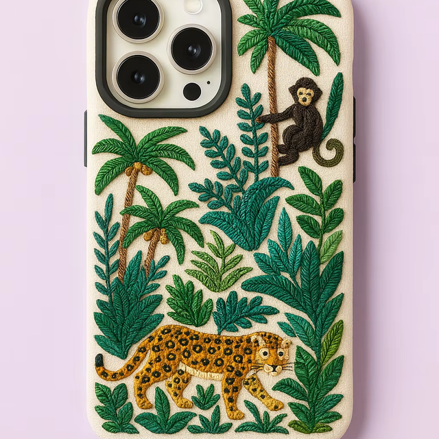 Handcrafted Tribal Beaded Phone Case with Colorful Embroidery Jungle Theme and Ethnic Design Protective Cover for Mobile Devices