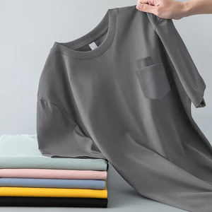 Deux poches surdimensionné recadrée poids lourd impression personnalisée broderie recadrée coton T-Shirt 300 Gsm Double poche T-shirt pour hommes - Product Image 1