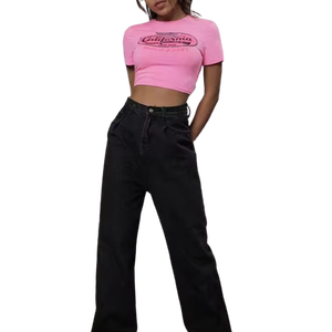 Tops cortos con estampado gráfico para mujer de color rosa 2024, en Stock, Top corto transpirable de secado rápido, camiseta para mujer, Tops cortos personalizados - Product Image 5
