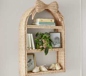 Étagère murale en rotin tissé à la main / Rangement d'affichage avec nœud décoratif en haut pour la décoration de la chambre d'enfant et de la chambre d'enfant - Product Image 2