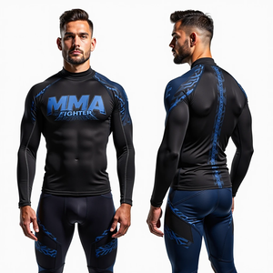 Premium Compression Fit Rash Guard con diseño personalizado sublimado Manga completa y corta MMA kimono de jiu jitsu - Product Image 3