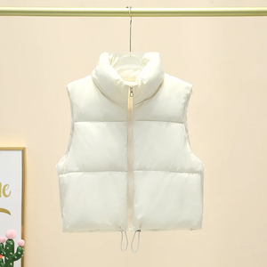 Winter Short Down <b>Sleeveless</b> Vest <b>Women</b> Warm Stand Collar Zipper <b>Jacket</b> Casual Fashion Quilted Cropped Coats Street Outer wears - Product Image 4
