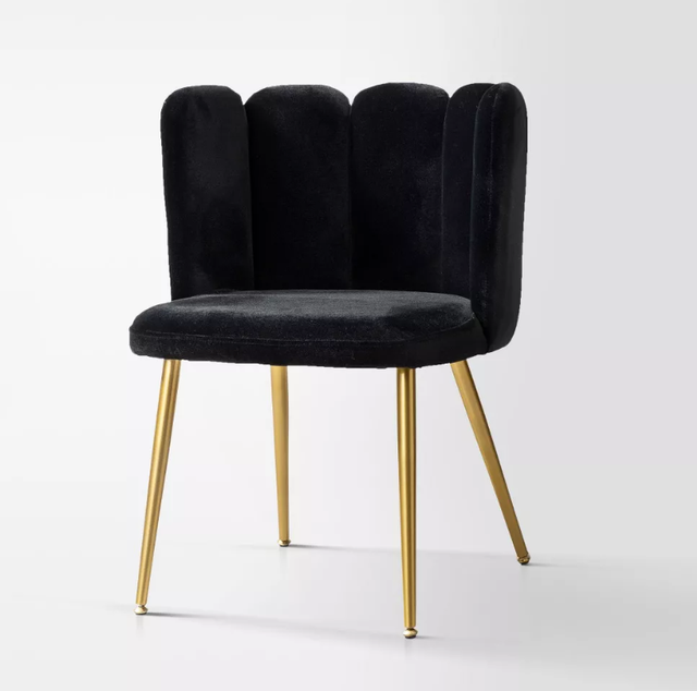 Contemporary Velvet Vanity Stool Modern Accent Side Chairs for Living Room with Shell Back and Golden Metal Legs
