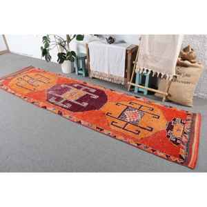 Turkish Vintage Herki <b>Runner</b> Rug 2.9x10.8 ft, <b>Red</b> Patchwork Rug Wool - Product Image 2