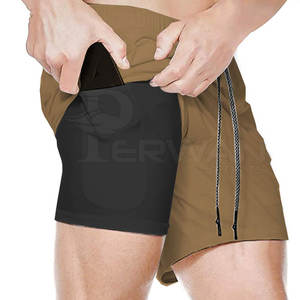 Wholesale Quick Dry Men's Double-<b>Layer</b> Cotton Shorts High Street Style Solid Pattern <b>Mid</b> Waist Low Available OEM Service Low MOQ - Product Image 1