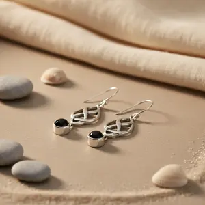 925 Sterling Silver Trendy Celtic Knot Stud <b>Earrings</b> with <b>Black</b> Onyx Diamond Ruby Pearl <b>for</b> Wedding Engagement or Party" - Product Image 2