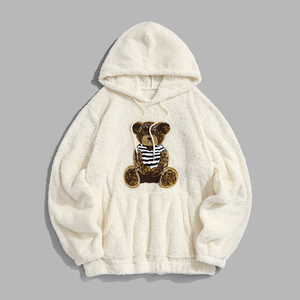 Custom Cute Hoodie Bear Fluffy Sudadera con capucha de terciopelo Hoddie Teddy Chenille cepillo de dientes bordado Sudadera con capucha de alta calidad - Product Image 3