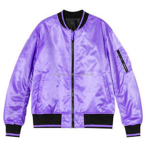 Blouson aviateur en satin léger personnalisé pour homme violet avec ourlet côtelé poches latérales à la taille fermeture éclair pour un usage quotidien - Product Image 1