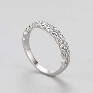 แหวนเพชรสองแถวเจลิยา เงินสเตอร์ลิง ชุบทอง เครื่องประดับพลอยสุดโรแมนติก - Product Image 3