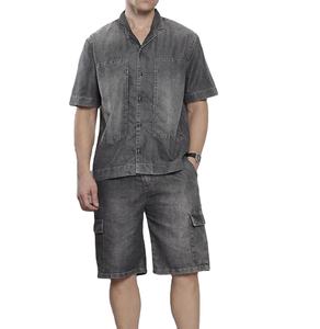 Conjuntos de Jeans de Dos Piezas para Hombre, Diseño Personalizado, Camisas de Manga Corta y Pantalones Cortos de Mezclilla de Alta Calidad, Ropa Urbana - Product Image 1