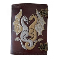 Carnet en cuir véritable 100% embossé Double Dragons, couverture rigide, livre rouge avec fermoirs métalliques, carnet de croquis à deux serrures en C, cadeau unisexe