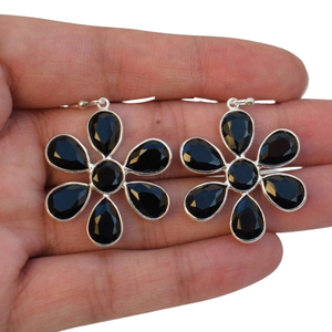 Boucles d'oreilles pendantes en argent sterling 925 certifiées à la main pour femmes en onyx noir - Product Image 1