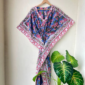 Kaftan indien en coton pour femmes taille libre imprimé en bloc Maxi Dress Lounge Wear vêtements de nuit grande taille Caftan - Product Image 1