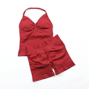 Seamless Impact Longline <b>Strappy</b> Tank <b>Top</b> Scrunch Sports Shorts Two Piece Men's Yoga Set Gym Clothes Summer Solid Embroidered - Product Image 6