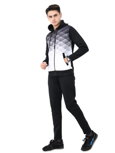 Vêtements de sport élégants pour hommes Ensemble de jogging à capuche à manches longues et à imprimé géométrique dégradé pour le fitness et la course à pied - Product Image 4