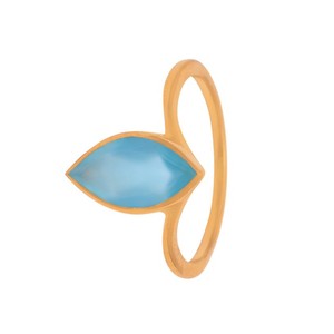 Bague en Chalcédoine Aqua Naturelle, Sertie de Bezel, Forme Marquise Facettée, Plaqué Or Rose 18 carats, Laiton, Style Couronne Vintage, Bijoux pour Femmes - Product Image 3