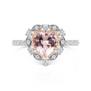 Jeulia Princess Style Milgrain Halo Pink Heart Zircon <b>Ring</b> for Anniversary - Product Image 1