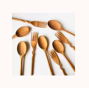 Cuchara de madera y palillos Tenedor Cuchillo con diseño de cuello ondulado Mango Juego de cucharas Juegos de cubiertos Cubiertos de madera - Product Image 1