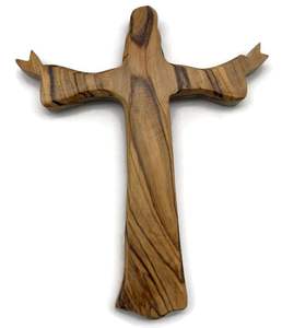 Cruz de pared de madera de olivo hecha a mano con diseño de Jesús Cruz de pared cristiana Premium para decoración religiosa del hogar de Tierra Santa - Product Image 1