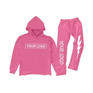 Conjunto de chándal de lana lavado ácido con logotipo personalizado, chándal de algodón 100% para hombre, ropa de calle, pantalones de chándal acampanados y chándal con capucha - Product Image 3