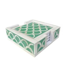 Ensemble de sous-verres de tasses à café et à thé en incrustation d'os fabriqués à la main de luxe Design carré unique Meilleure qualité avec motif carré Comprend un support - Product Image 1