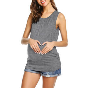 Womens Maternity Nursing T-Shirts Sleeveless Tank <b>Top</b> Shirts Side Ruching Crew <b>Neck</b> Skin Friendly Fabric Basic Nursing Vests - Product Image 6