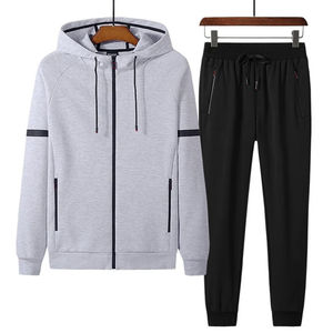 Survêtement décontracté hommes sweats Slim hommes ensemble pantalons costumes solide à manches longues hommes vêtements sweats à capuche et pantalons hommes ensemble 100% coton - Product Image 1