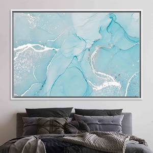 Arte en lienzo con tinta alcohólica azul mármol plateado: elegante decoración impresa para el hogar, lienzo con marco blanco - Product Image 1