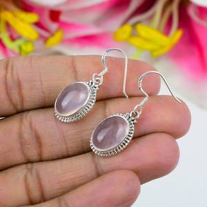 Boucles d'oreilles pendantes en quartz rose ovale rose blush faites à la main en argent sterling 925 plaqué or cadeau parfait pour elle - Product Image 2