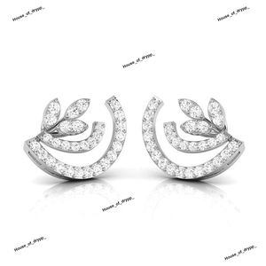 ต่างหูเพชรทรงกลมประดับเพชรหรูหราสำหรับงานแต่งงาน ดีไซน์รูปใบไม้สุดเก๋ ต่างหูเงินแท้ชุบโรเดียมสำหรับผู้หญิง - Product Image 3