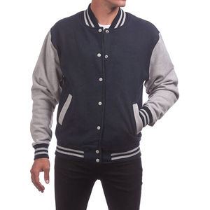 Blouson universitaire bleu clair personnalisé 2026 pour homme, style baseball, avec manches en cuir brodées, col montant en toile, idéal pour l'hiver - Product Image 1