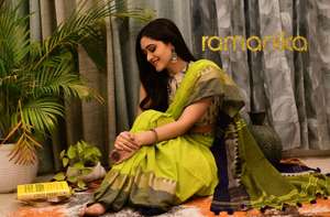 Modern Khadi Cotton <b>Saree</b> with <b>Blouse</b> for Women-Party Wear Winter & Summer Reversible Sun Protection - Product Image 2