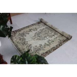 Vintage Rug, 3.8x6.3 ft Accent Rug, <b>Brown</b> Gray <b>Wool</b> Rug - Product Image 5
