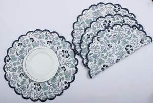 Nouvelle tendance Denim bleu indien Floral main bloc imprimé 100% coton tissu tapis Table décor tapis réutilisables - Product Image 5