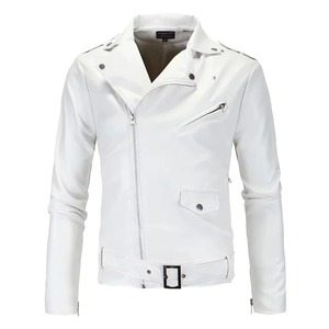 Chaqueta de Cuero Genuino para Hombre, Estilo Gótico Blanco, Cuello Alto, Estilo Rock Punk, para Otoño, Elegante - Product Image 5