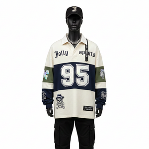 Camiseta de Rugby para Hombre, Algodón Grueso, Jersey de Poliéster, 300 GSM, Construcción de Paneles Multicolores, Logotipo Bordado con Apliques, Ropa Casual - Product Image 1