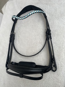 Bridon de cheval en cuir noir de qualité supérieure avec bandeau rembourré en cristal, équipement d'équitation anglais réglable - Product Image 2