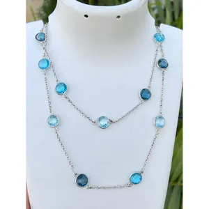 Collar de Plata 925 con Cadena de Topacio Azul para Regalo - Product Image 5