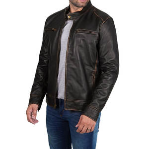 Chaquetas de Cuero Genuino de Alta Calidad para Hombre, Cálidas, Transpirables, Resistentes al Viento, Ecológicas, de Talla Grande, Estilo Vintage, con Cuello Mao - Product Image 2