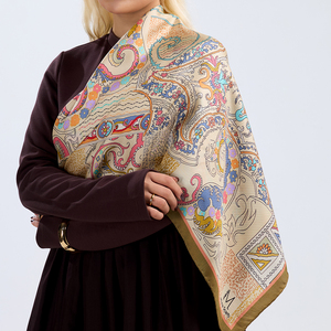 Vintage Paisley Ethnic Patchwork Print TwillScarf Premium Hand Rolled <b>Edge</b> Medium Length All Seasons Custom Print <b>Square</b> - Product Image 3