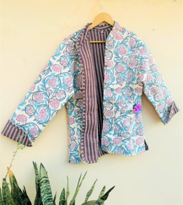 Cotton Women's Quilted Jacket Block Printed Boho Style Quilted Handmade Jackets, <b>Coat</b> Holidays Gifts <b>Button</b> Closer Jacket - Product Image 4