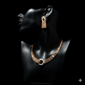 18K <b>Rose</b> <b>Gold</b> Diamond Necklace <b>Set</b> Modern Tassel Scallop Fine <b>Jewelry</b> - Product Image 4