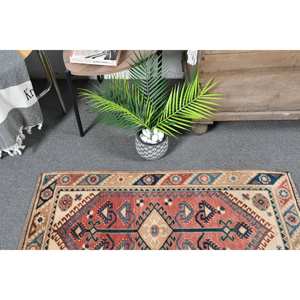 Alfombra Tradicional Ecológica de Gran Tamaño, Color Rojo Beige, 3.8 x 2.2 pies, Tejido Plano, Lana Turca, Base de Látex, Pelo Suave, para Pasillo - Product Image 3