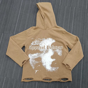 Sudadera con capucha de felpa francesa de gran tamaño de 100% algodón personalizada para hombre con estampado DTG bordado en bruto desgastado para invierno - Product Image 1