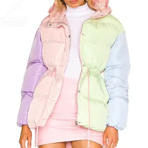YuFan Custom 2023 OEM ODM Silk Shiny Down Jacket Rainbow Color Hooded Ladies Down Fashion Cute Down Jacket